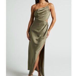 Elegant Olive Green One-Shoulder Dress Size 6 Showpo